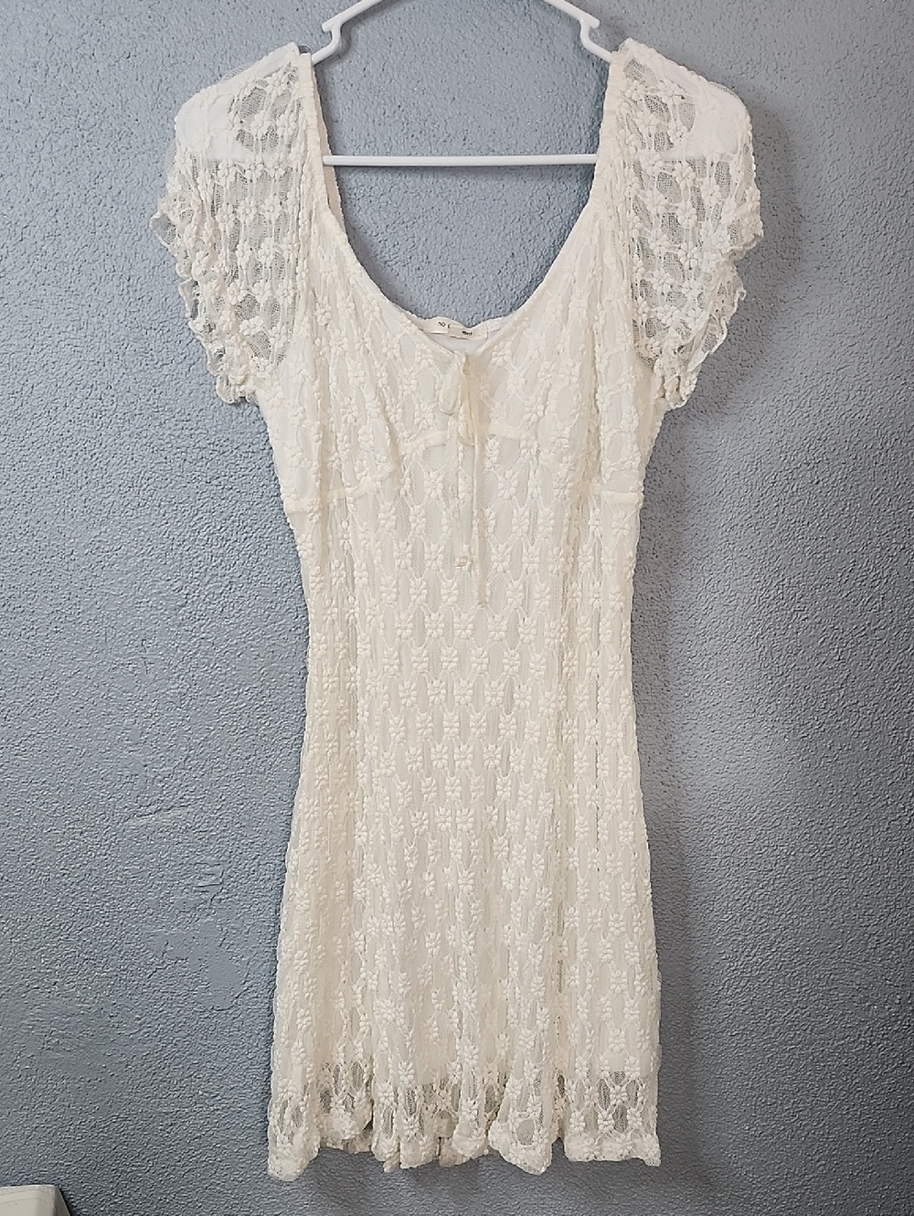 Girls' Cream Lace Scoop-Neck Casual Dress